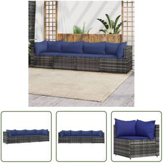 Loungeset - Trendy - Hoekbank en Middenbank - 63x63x57.5cm - Grijs - Donkerblauwe kussens