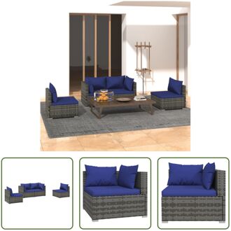 Loungeset - Trendy - PE-rattan - Grijs - Inclusief kussens