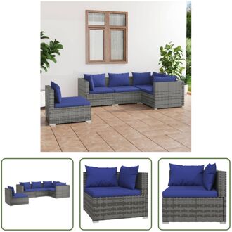 Loungeset - Trendy - Tuinmeubelen - 70x70x60.5 - Grijs - donkerblauw - PE-rattan - gepoedercoat