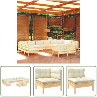 Loungeset Tuin - Grenenhout - Crème Kussens - Afmetingen- 63.5x63.5x62.5cm