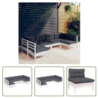 Loungeset Tuin - Grenenhout - Wit - 63.5 x 63.5 x 62.5 cm - Antraciet kussen