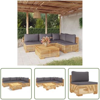 Loungeset Tuin - Houten - 5-delig - Donkergrijs kussen - Afmetingen- 69.5 x 69.5 x 60 cm - Incl - Bruin