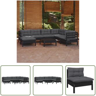 Loungeset Tuin - Massief Grenenhout - Zwart - Antraciet - 3 hoekbank - 3 middenbank - 2