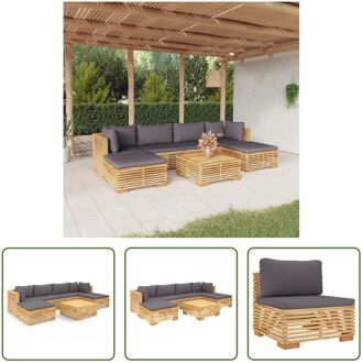 Loungeset Tuin - Teakhout - Donkergrijs - 6x Zitkussen - 6x Rugkussen Bruin