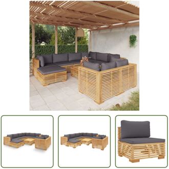 Loungeset Tuin - Teakhout - Houten loungeset - 69.5x69.5x60 cm - Donkergrijs kussen Bruin