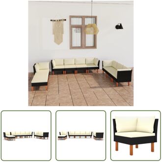 Loungeset Tuin - Zwart - PE-rattan - Stalen frame - Eucalyptushout poten