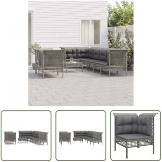 Loungeset - Tuinhoekbank 65x65x75cm - Tuinmiddenbank 55x65x75cm - Tuinvoetenbank 55x55x32cm - Kussen Grijs