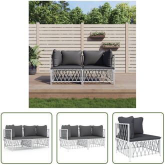 Loungeset - Tuinhoekbank - 72 x 72 x 66 cm - Geweven stof - Gepoedercoat staal - Kleur- Wit