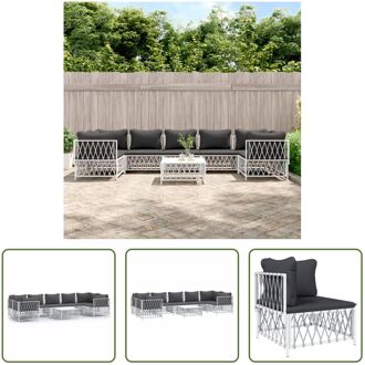 Loungeset - Tuinhoekbank 72x72x66cm - Tuinmiddenbank 70x72x66cm - Tuintafel 70x70x34cm - Kussen Wit