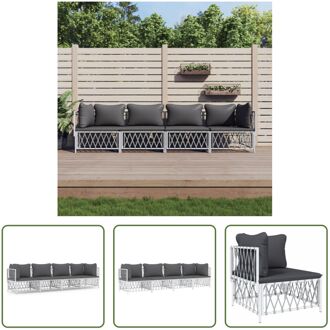 Loungeset Tuinhoekbank en Tuinmiddenbank - Wit - 72 x 72 x 66 cm - Geweven stof - Gepoedercoat staal