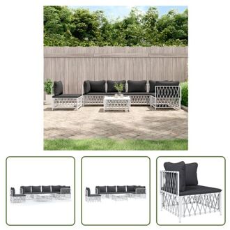 Loungeset - Tuinhoekbank en Tuintafel - Wit - Geweven stof - Gepoedercoat staal - Comfortabele