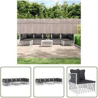 Loungeset - Tuinhoekbank + 5x Tuinmiddenbank + Tuintafel - Wit - 72 x 72 x 66 cm - Geweven stof +