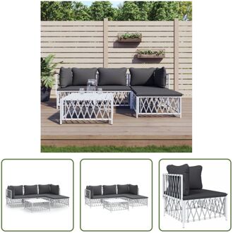 Loungeset Tuinhoekbank + Tuinmiddenbank + Tuinvoetenbank + Tuintafel - Geweven Stof - Wit - 72x72x66cm