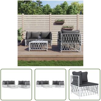 Loungeset - Tuinhoekbank wit 72x72x66 cm - Geweven stof - Gepoedercoat staal