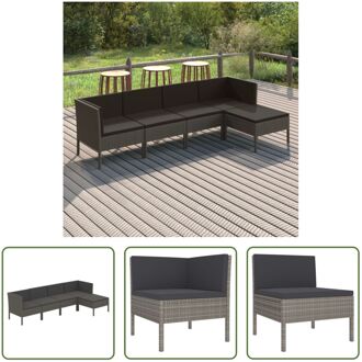 Loungeset Tuinmeubel - 2x Middenbank - 2x Hoekbank - 1x Voetenbank - Grijs - PE-rattan