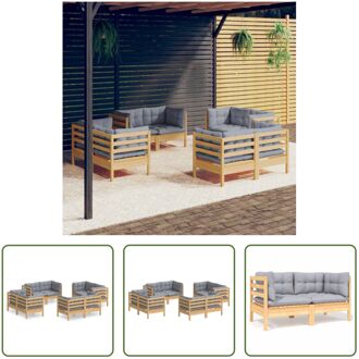 Loungeset Tuinmeubel - Massief grenenhout - Grijs kussen - 63.5x63.5x62.5cm - Incl - kussens