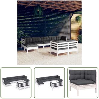 Loungeset Tuinmeubel - Massief grenenhout - Wit - Hoekbank - Middenbank - Voetenbank/Tafel