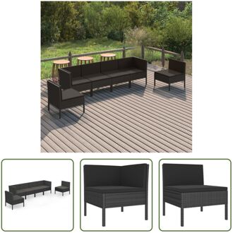 Loungeset Tuinmeubelen - 4x Middenbank - 2x Hoekbank - PE-rattan - Zwart