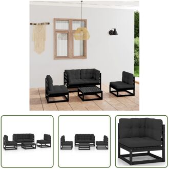 Loungeset - - Tuinmeubelen - 70x70x67 cm - Zwart Grenenhout