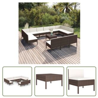 Loungeset - Tuinmeubelen - Bruin - PE-rattan - Gepoedercoat staal - Inclusief kussens