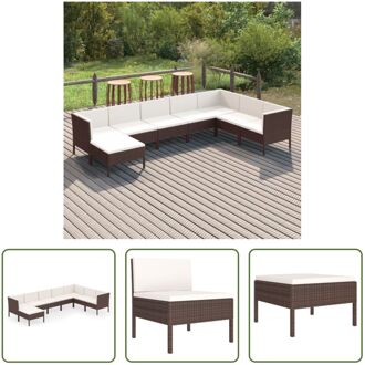 Loungeset - Tuinmeubelen - Bruin - PE-rattan - Gepoedercoat staal - Polyester