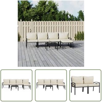 Loungeset - Tuinmeubelen - Zwart - Incl - kussens - Gepoedercoat staal - Afmetingen 60x60x35 cm