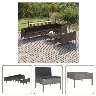 loungeset - tuinmeubelset - grijs - modulair - PE-rattan - gepoedercoat staal - inclusief kussens