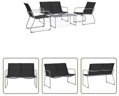 Loungeset Tuinmeubelset - Staal - Textileen stof - Zwart - 90x45x38 cm - 2 stoelen - 1 tafel