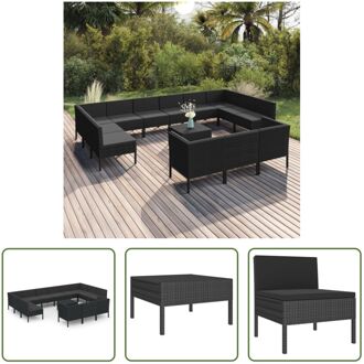 Loungeset Tuinmeubelset - Zwart - PE-rattan - Gepoedercoat staal - 100% polyester - 60x60x35 cm