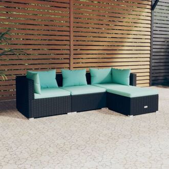 Loungeset tuinmeubelset - zwart - waterblauwe kussens - modulair ontwerp - stevig frame - hoogwaardig