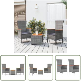 Loungeset Tuinstoel Grijs - PE-rattan/Staal/Massief Acaciahout - 60x58x108 cm - Comfortabele