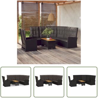 Loungeset - Verstelbare hoekbank - tuinstoel - tafel - Zwart - PE-rattan