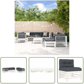 Loungeset Wit - Grenenhout - Modulair - 57.5x63.5x60 cm - Antraciet Kussens - Montage vereist