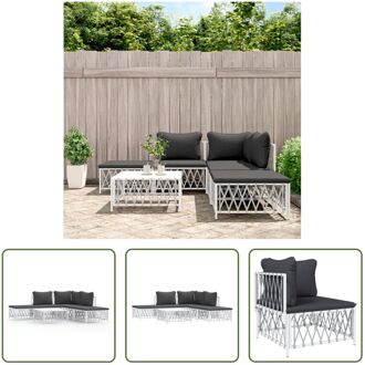 Loungeset - Wit - Tuinhoekbank 72x72x66cm - Tuinmiddenbank 70x72x66cm - Tuinvoetenbank/tafel