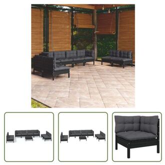 Loungeset XXL - Hoekbank 63.5x63.5x62.5cm - Middenbank 63.5x63.5x62.5cm - Voetenbank/Tafel Zwart