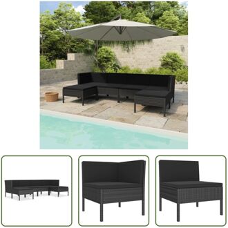 Loungeset XYZ - 6-delig - Zwart - PE-rattan - Gepoedercoat staal