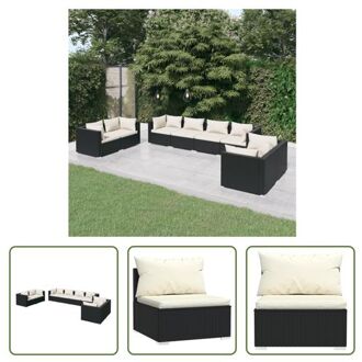 Loungeset Zwart - Hoekbank - Middenbank - 70x70x60.5 cm - PE-rattan