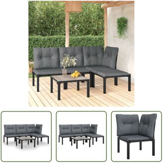 Loungeset Zwart - Hoekstoel - Enkele Stoel - Voetenbank - 55 x 55 cm - Weerbestendig PE-rattan