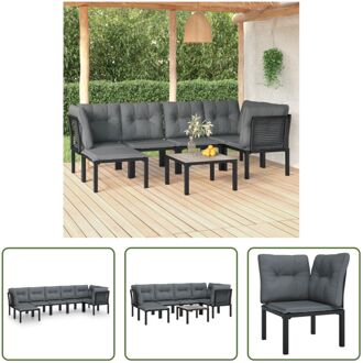 Loungeset - Zwart - Hoekstoel + Enkele stoel + Voetenbank - 55 x 55 cm - Weerbestendig