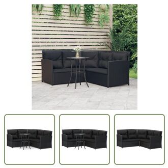 Loungeset - Zwart - L-vormige bank - 147x62x72 cm - Inclusief kussens