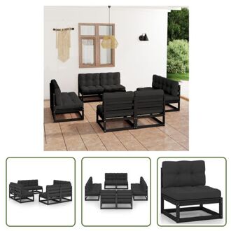 Loungeset - Zwart - Massief grenenhout - 70 x 70 x 67 cm - Inclusief kussens