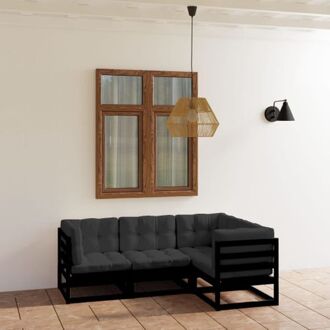 Loungeset Zwart - Massief grenenhout - 70x70x67 cm - Inclusief kussens
