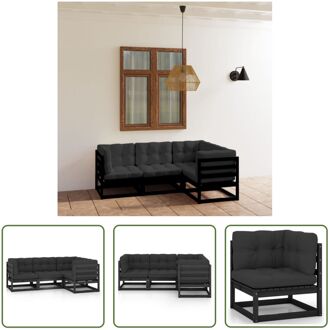 Loungeset Zwart - Massief grenenhout - 70x70x67 cm - Inclusief kussens