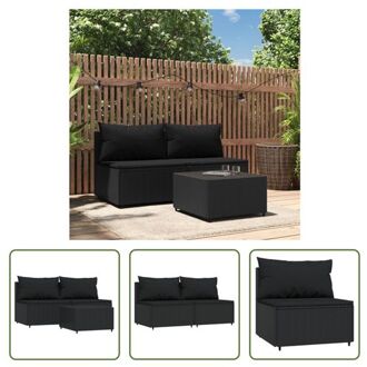 Loungeset Zwart - Middenbank 63x63x57.5 cm - Inclusief kussens en tafel