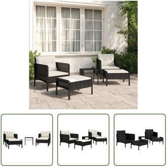 Loungeset - Zwart PE-rattan met metalen frame - Complete set met 2 stoelen - 2 voetenbanken - 1