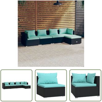 loungeset zwart - PE-rattan - modulair design - comfortabele kussens - 5 zitkussens - 6 rugkussens