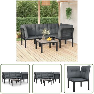 Loungeset Zwart - PE-rattan - Staal - 55x55x31cm - Inclusief Kussens