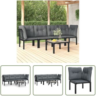 Loungeset - Zwart PE-rattan - Stalen frame - Modulair - Comfortabel zitten - Praktische tafel - Incl