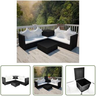 Loungeset Zwart - Rattan - 118 x 60 x 64 cm - Waterdicht - Stalen frame - Incl - kussens