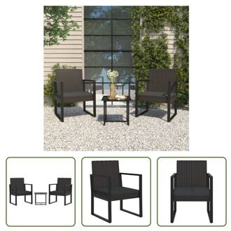 Loungeset Zwart - Stof met PE-rattan - 1-zitsbank - Tafel - 2 kussens